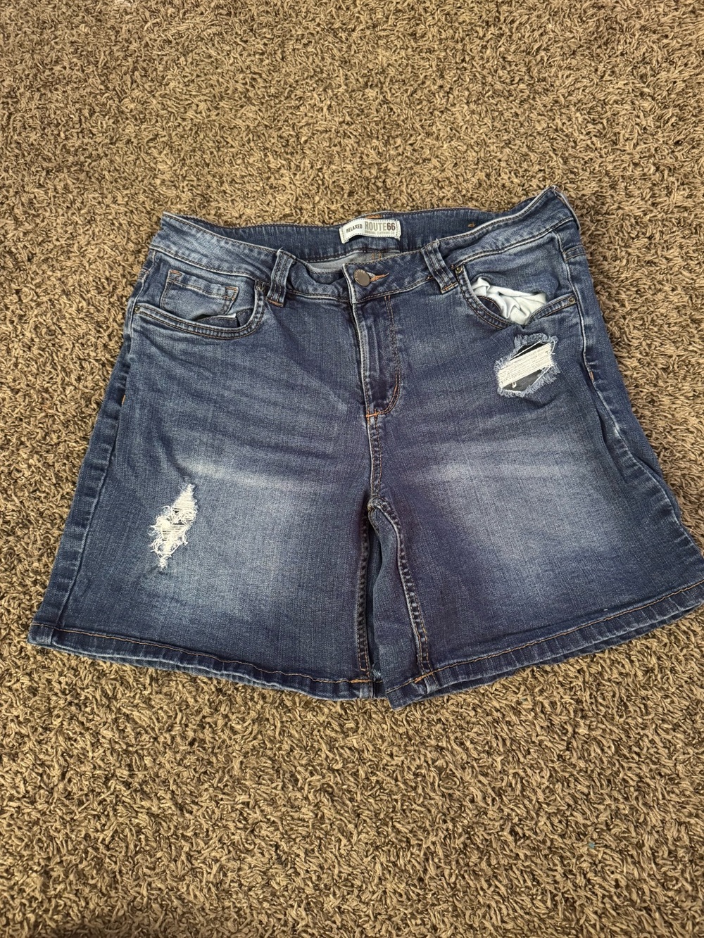 Route 66 Distressed Dark Blue Denim Shorts
